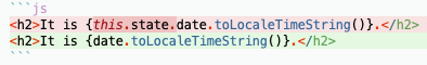 a Git diff removing “this.state” from some code